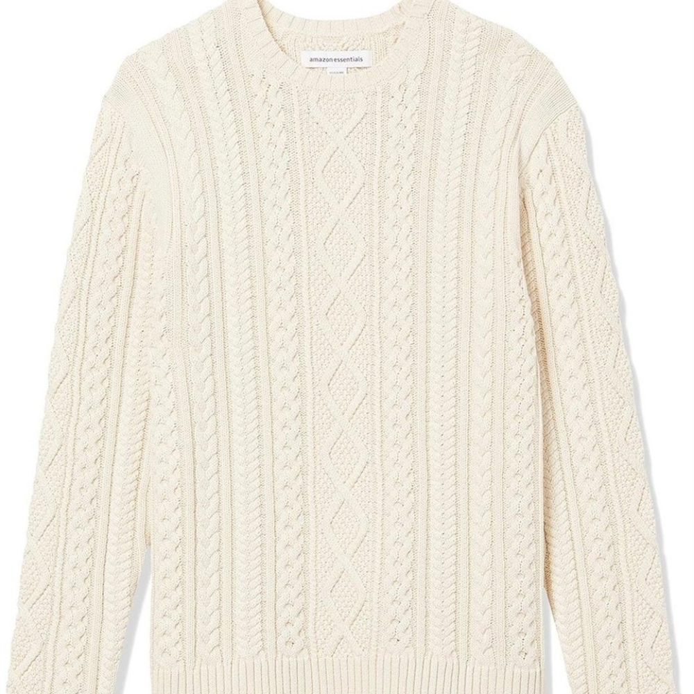 Men's Ivory Cable Knit Crewneck Sweater